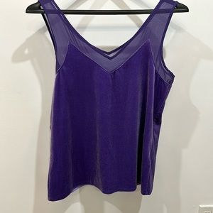 Purple velvet and mesh vet-neck tank top